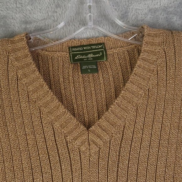 Eddie Bauer Men Sweater Pullover V Neck Cable Knit Long Sleeve Brown L - Picture 10 of 10